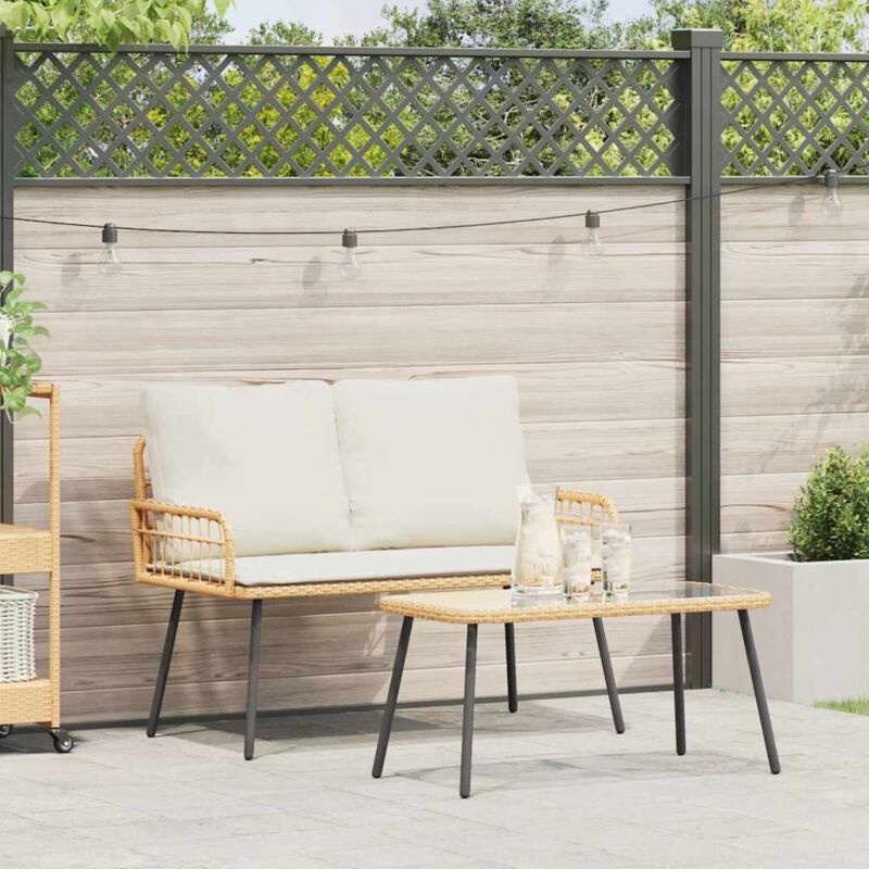 foto del prodotto set da pranzo da giardino 2 pezzi con cuscini in polyrattan naturale vidaxl
