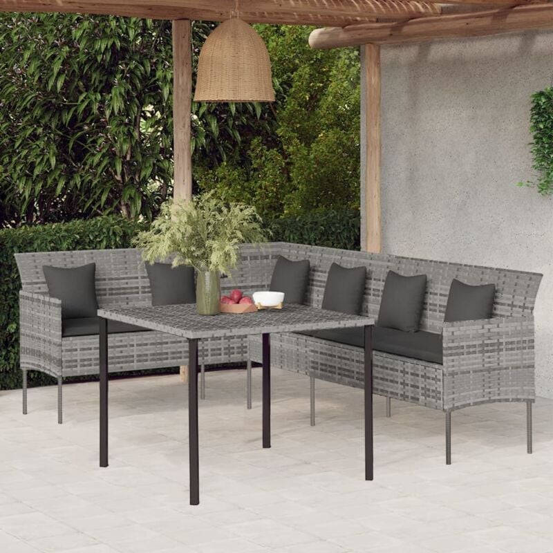 foto del prodotto set da pranzo da giardino 2 pz con cuscini in polyrattan grigio