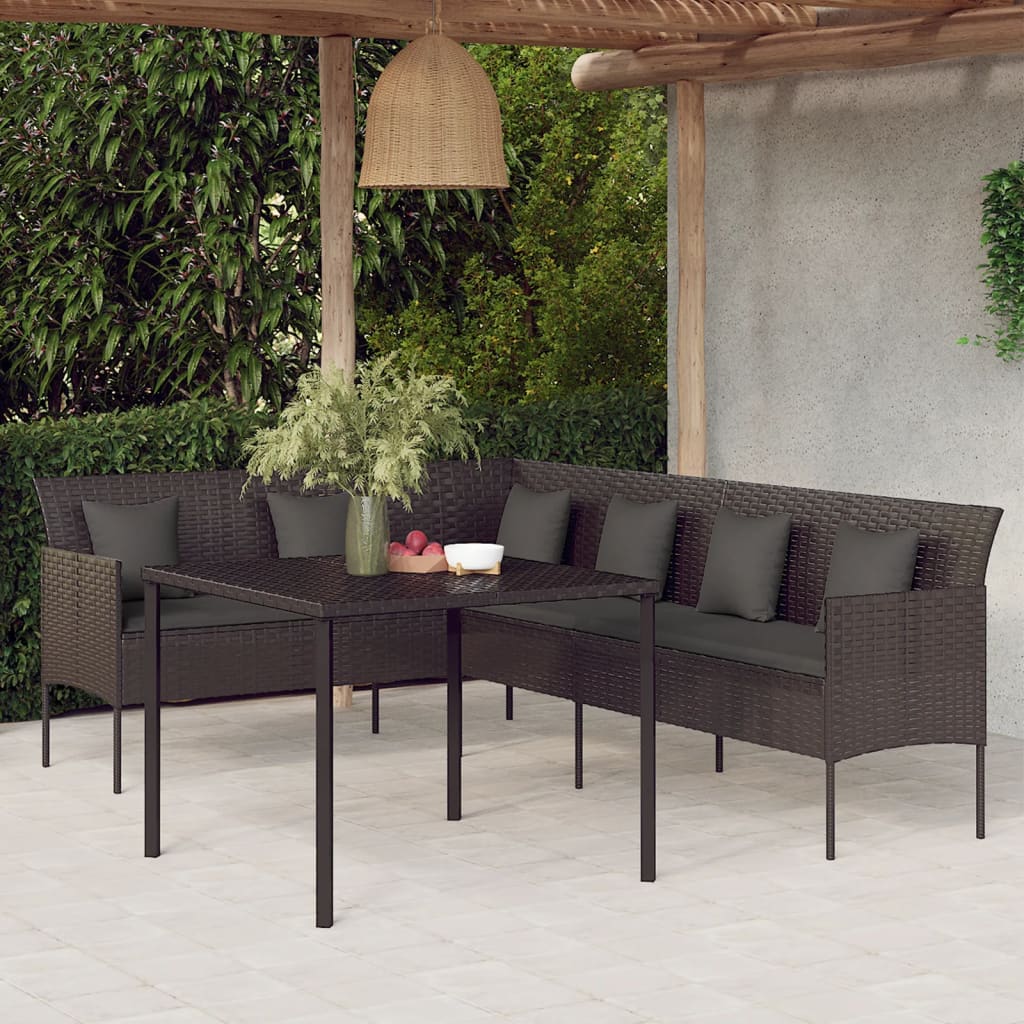 foto del prodotto set da pranzo da giardino 2 pz con cuscini nero in polyrattan