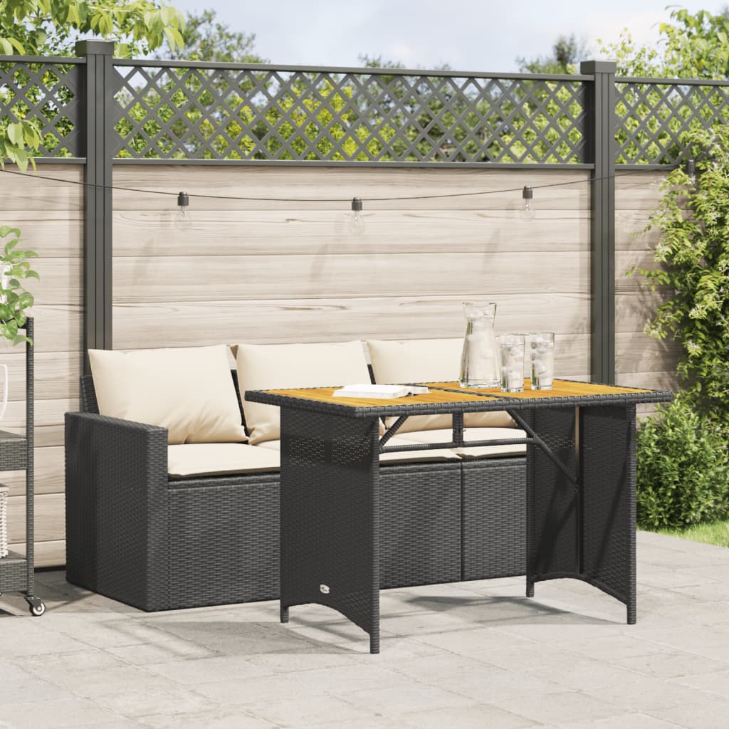 foto del prodotto set da pranzo da giardino 2 pz con cuscini nero in polyrattan