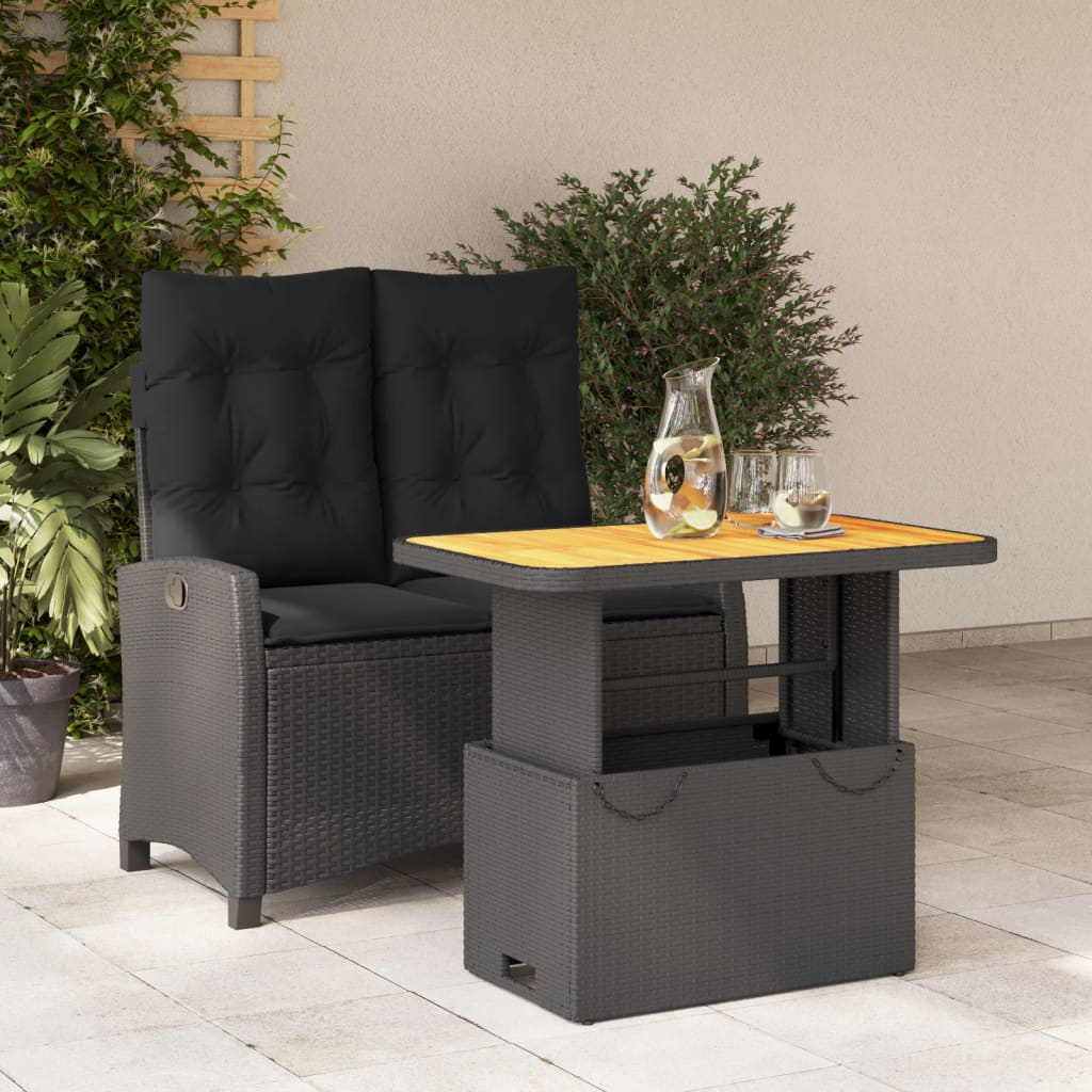 foto del prodotto set da pranzo da giardino 2 pz con cuscini nero in polyrattan