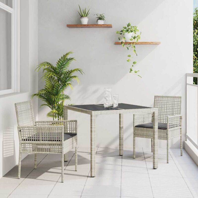 foto del prodotto set da pranzo da giardino 3 pezzi con cuscini grigio chiaro in polyrattan vidaxl