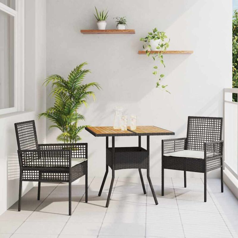 foto del prodotto set da pranzo da giardino 3 pezzi con cuscini nero polyrattan vidaxl