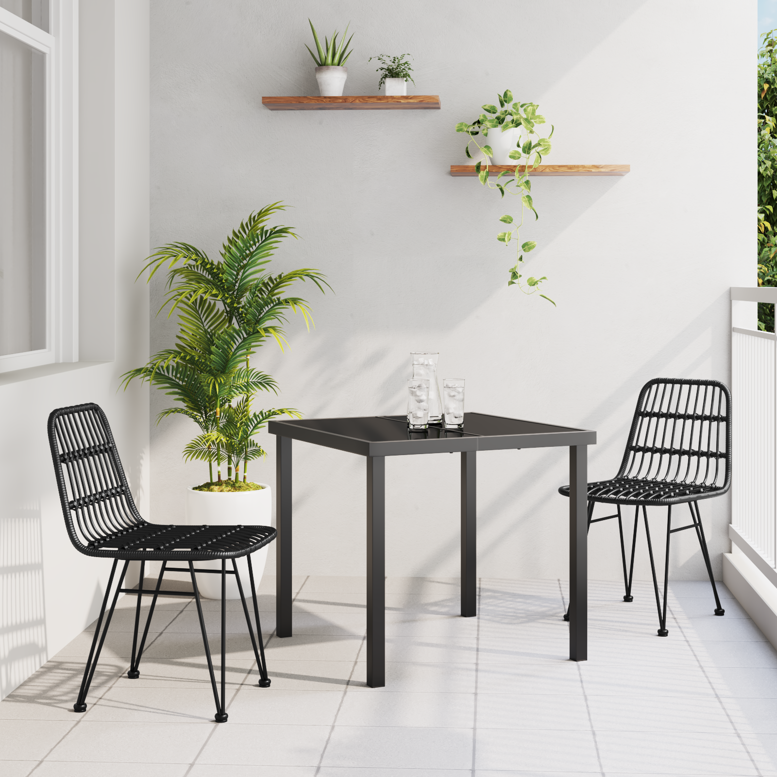foto del prodotto set da pranzo da giardino 3 pezzi nero poli rattan