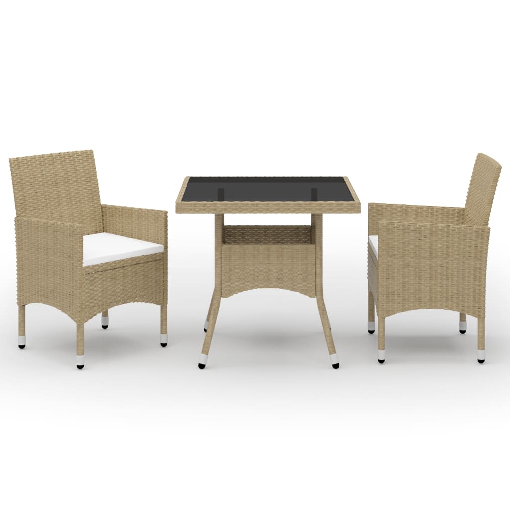 foto del prodotto set da pranzo da giardino 3 pz beige in polyrattan e vetro cod mxl 41708