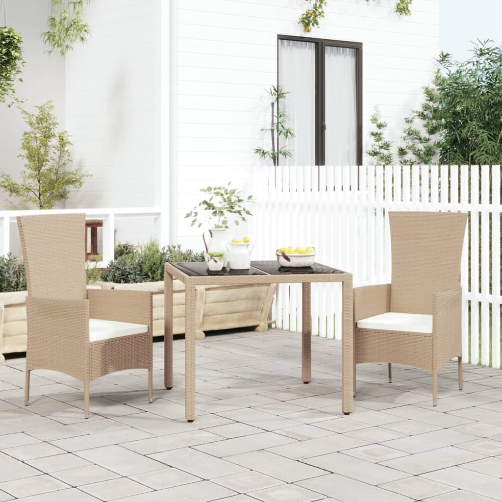 foto del prodotto set da pranzo da giardino 3 pz con cuscini beige in polyrattan