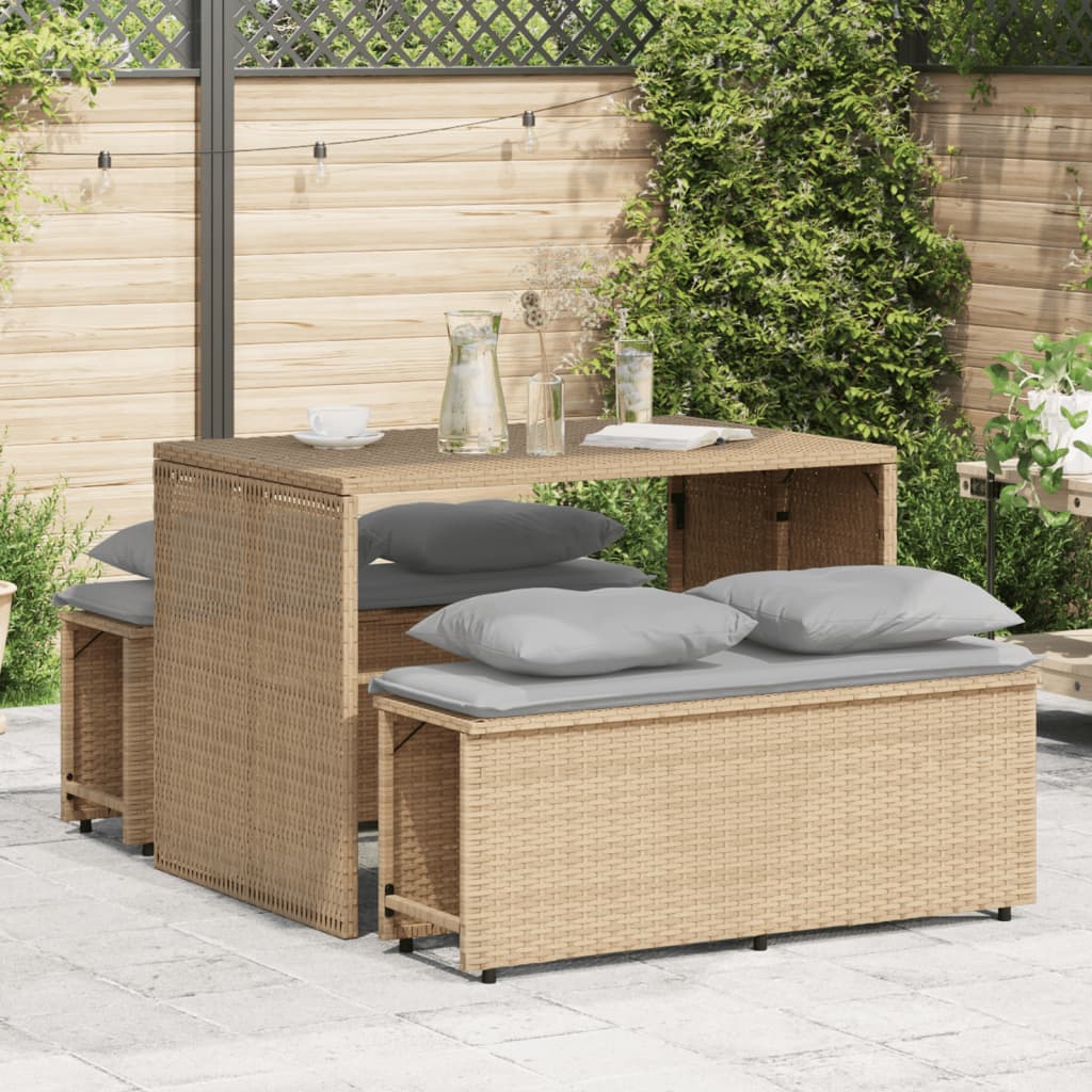 foto del prodotto set da pranzo da giardino 3 pz con cuscini beige in polyrattan