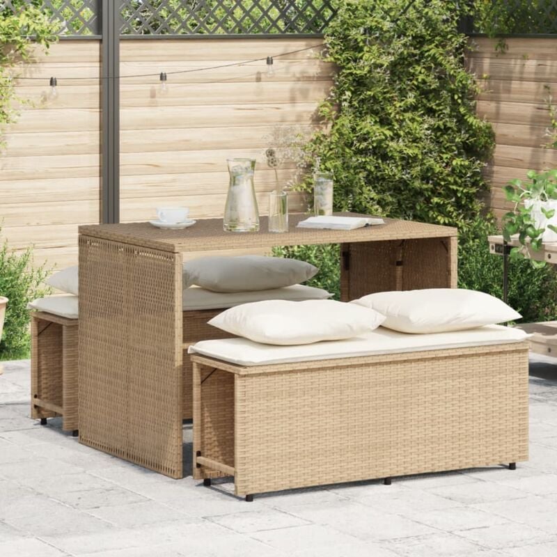 foto del prodotto set da pranzo da giardino 3 pz con cuscini beige in polyrattan - vidaxl
