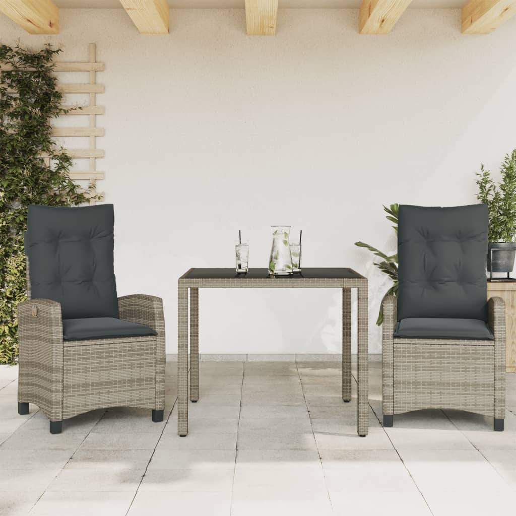 foto del prodotto set da pranzo da giardino 3 pz con cuscini in polyrattan grigio