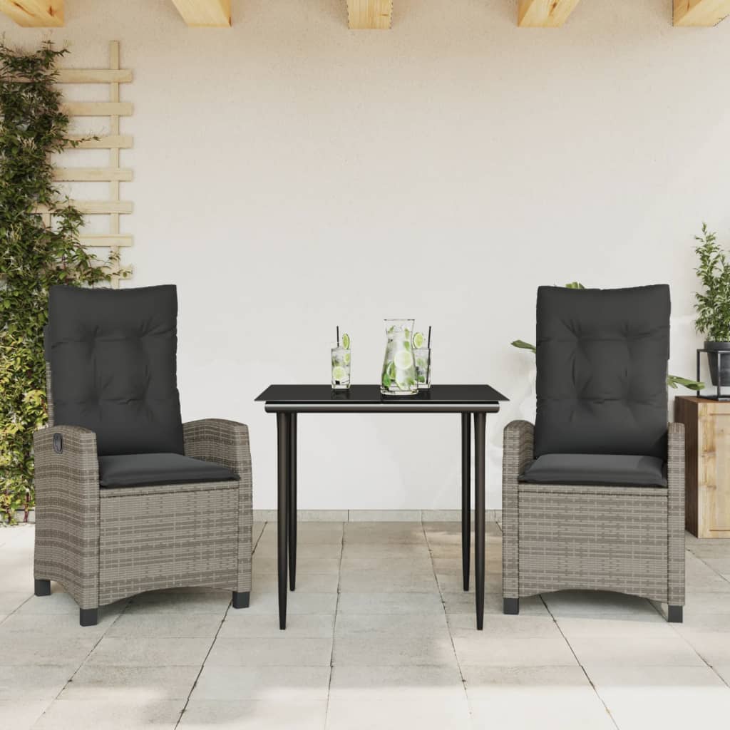 foto del prodotto set da pranzo da giardino 3 pz con cuscini in polyrattan grigio