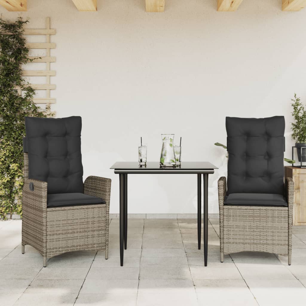 foto del prodotto set da pranzo da giardino 3 pz con cuscini in polyrattan grigio