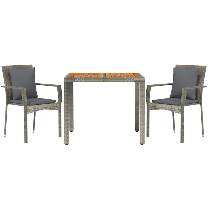foto del prodotto set da pranzo da giardino 3 pz con cuscini in polyrattan grigio vidaxl