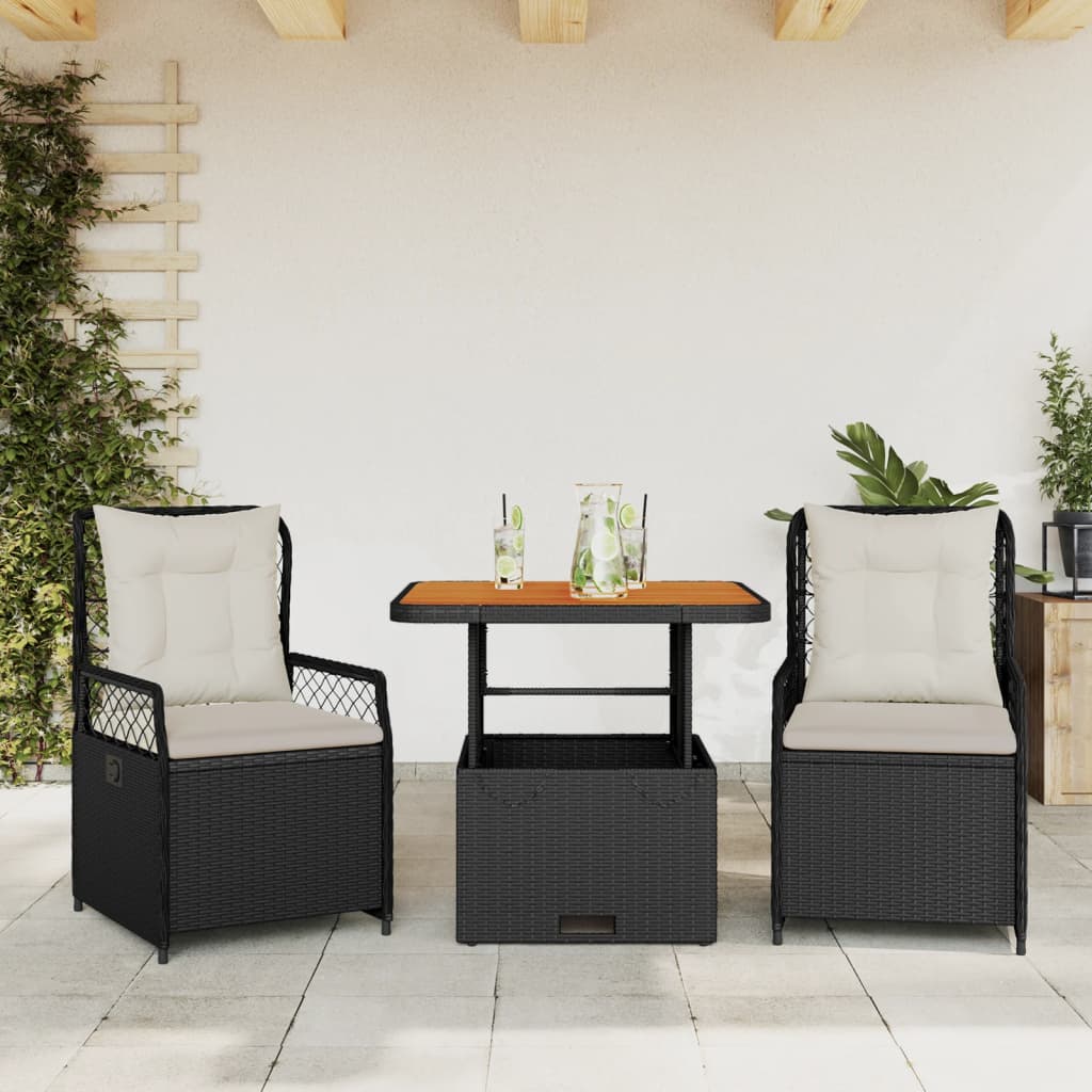 foto del prodotto set da pranzo da giardino 3 pz con cuscini nero in polyrattancod mxl 117150