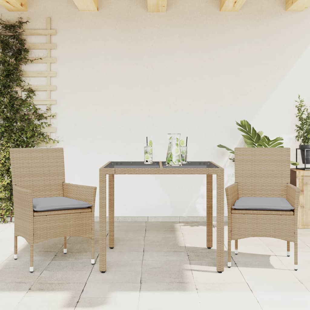foto del prodotto set da pranzo da giardino 3 pz con cuscini polyrattan e vetro