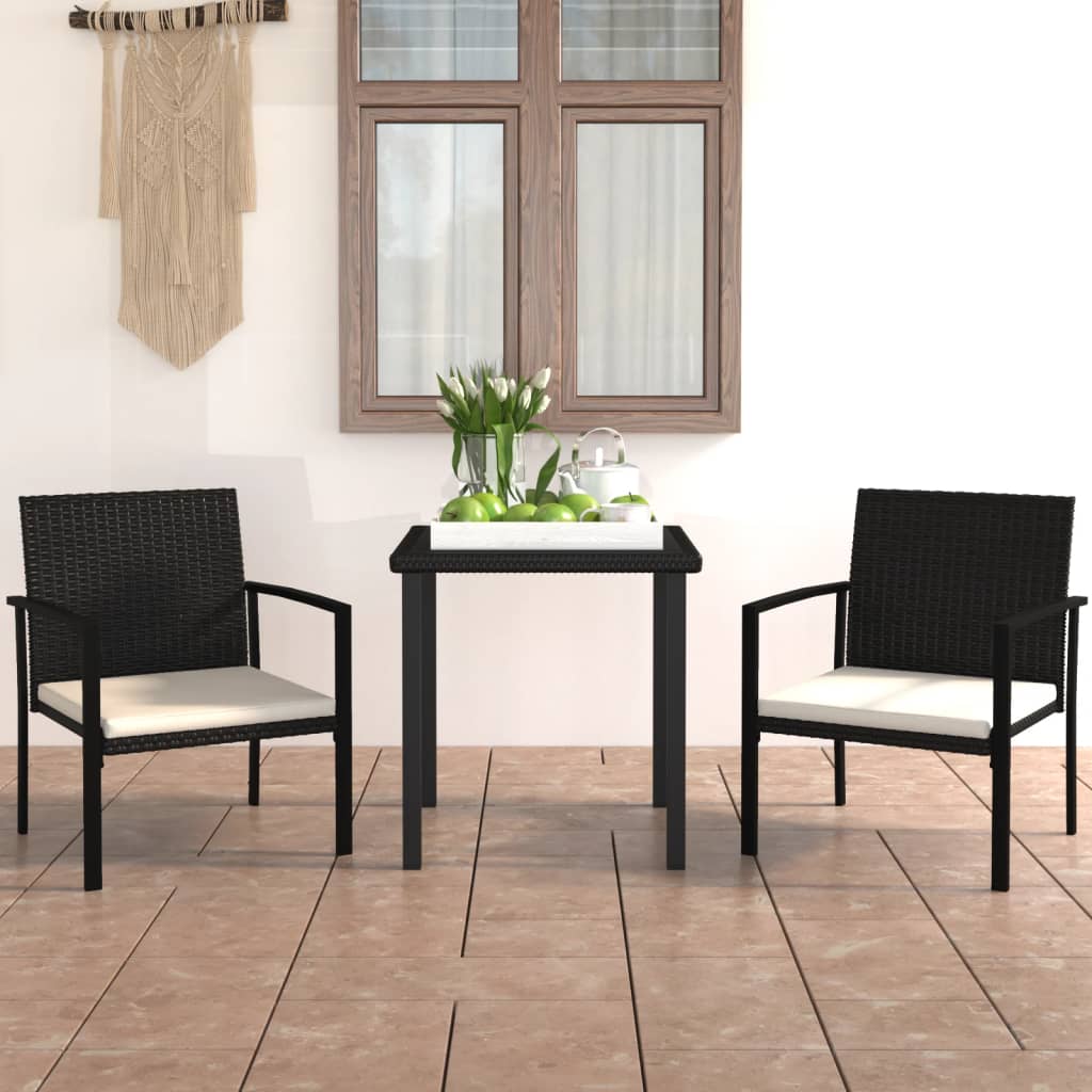 foto del prodotto set da pranzo da giardino 3 pz in polyrattan nero cod mxl 36151