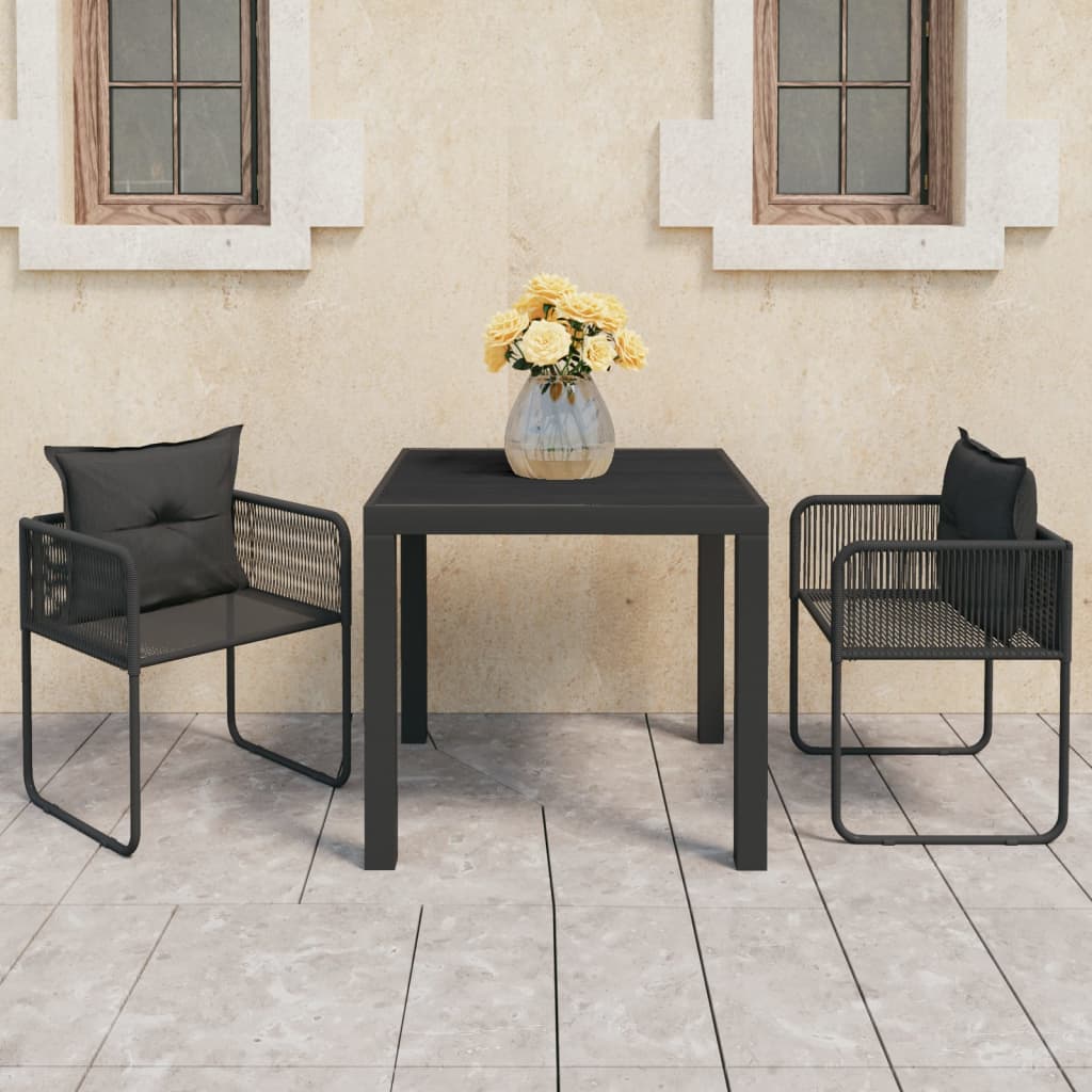 foto del prodotto set da pranzo da giardino 3 pz in rattan pvc nero