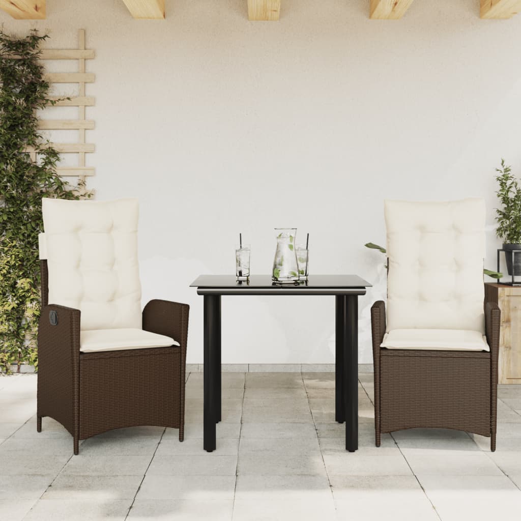 foto del prodotto set da pranzo da giardino 3pz con cuscini in polyrattan marrone