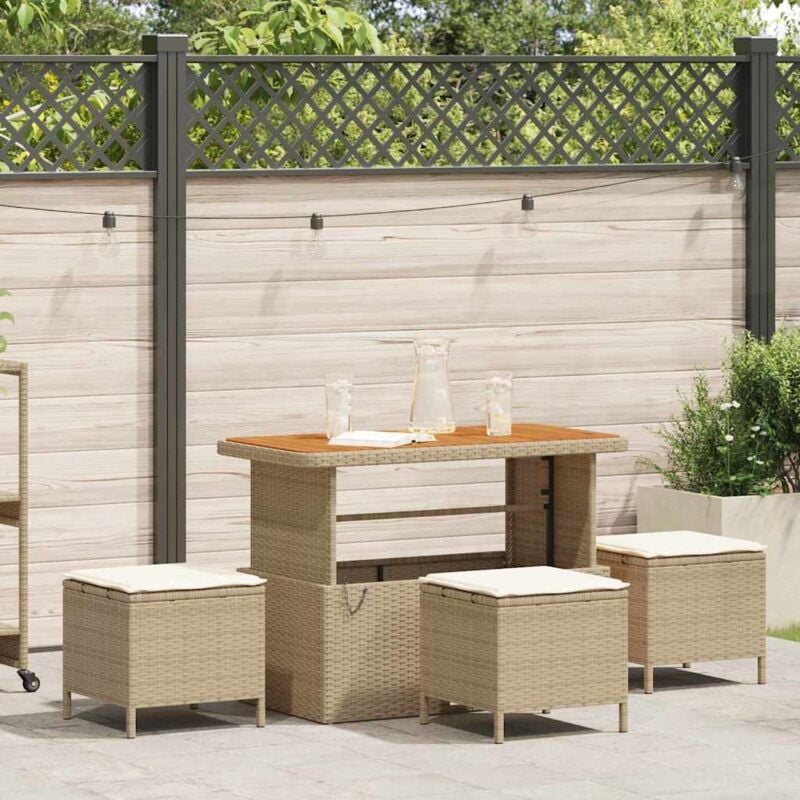foto del prodotto set da pranzo da giardino 4 pezzi con cuscini beige in rattan sintetico e acacia vidaxl
