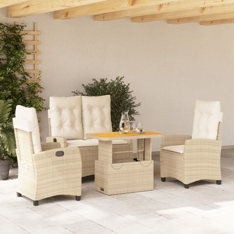 foto del prodotto set da pranzo da giardino 4 pz con cuscini beige in polyrattan