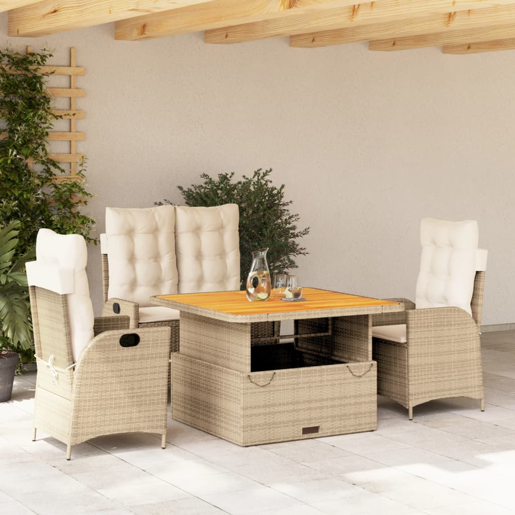 foto del prodotto set da pranzo da giardino 4 pz con cuscini beige in polyrattan