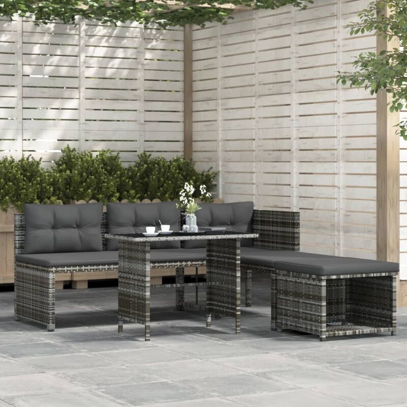 foto del prodotto set da pranzo da giardino 4 pz con cuscini in polyrattan grigio vidaxl 330671