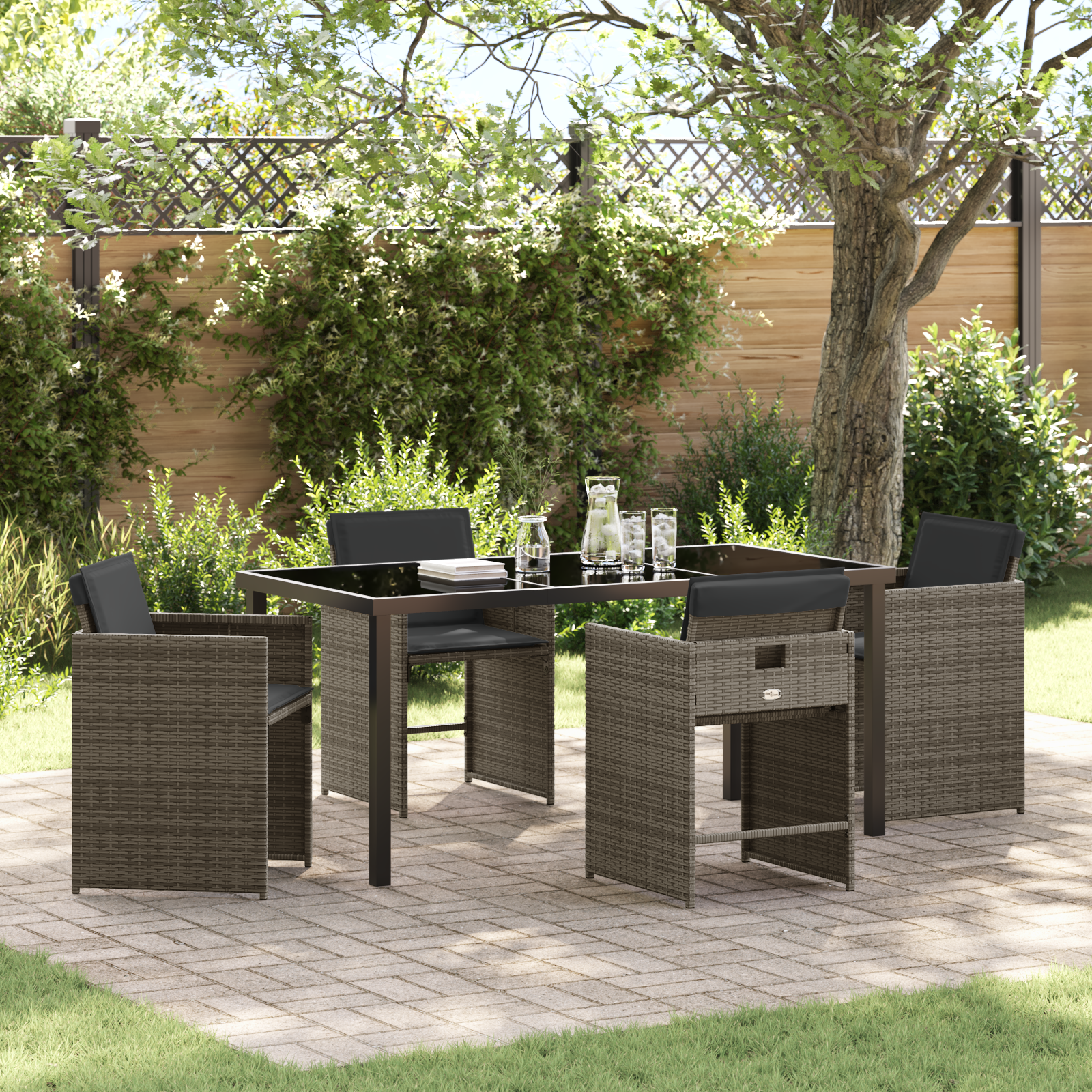 foto del prodotto set da pranzo da giardino 5 pezzi con cuscini grigio in polyrattan
