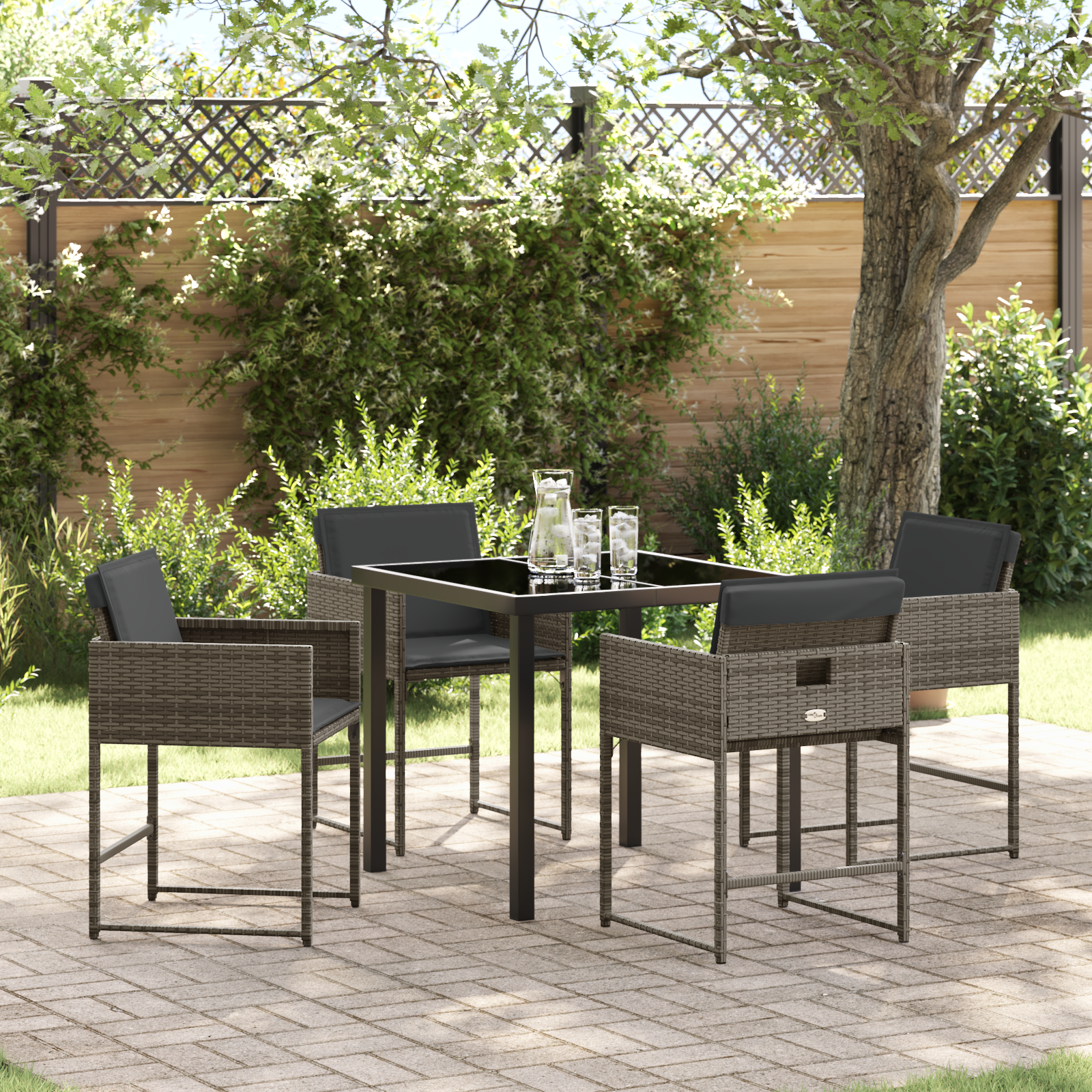 foto del prodotto set da pranzo da giardino 5 pezzi con cuscini grigio rattan polimerico