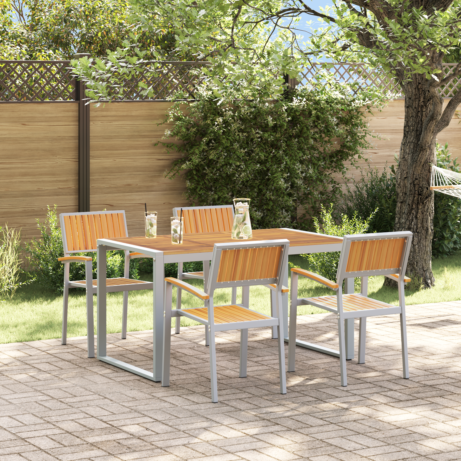 foto del prodotto set da pranzo da giardino 5 pezzi in legno massiccio di acacia e metallo