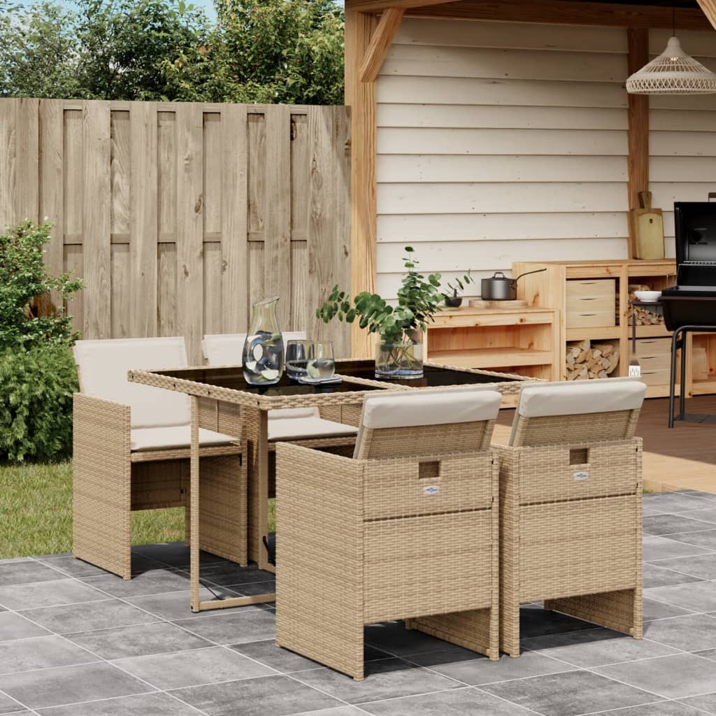 foto del prodotto set da pranzo da giardino 5 pz con cuscini beige in polyrattan