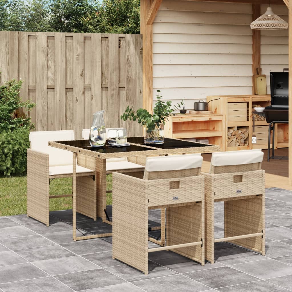 foto del prodotto set da pranzo da giardino 5 pz con cuscini beige in polyrattan