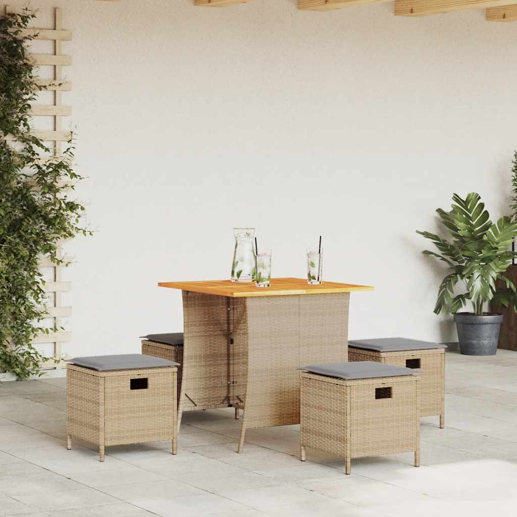 foto del prodotto set da pranzo da giardino 5 pz con cuscini beige in polyrattan