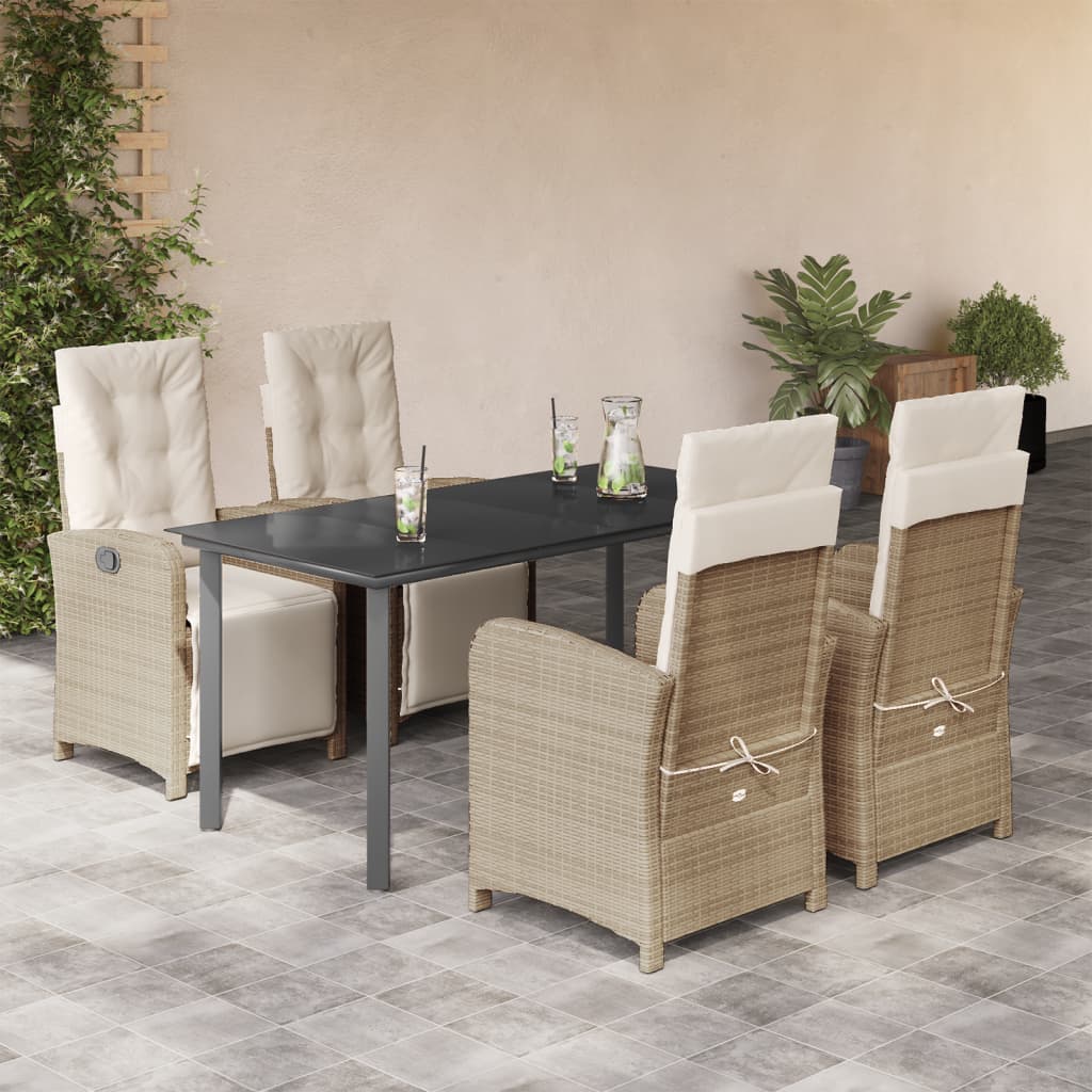 foto del prodotto set da pranzo da giardino 5 pz con cuscini beige in polyrattan