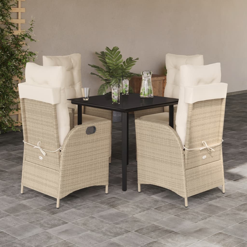 foto del prodotto set da pranzo da giardino 5 pz con cuscini beige in polyrattan