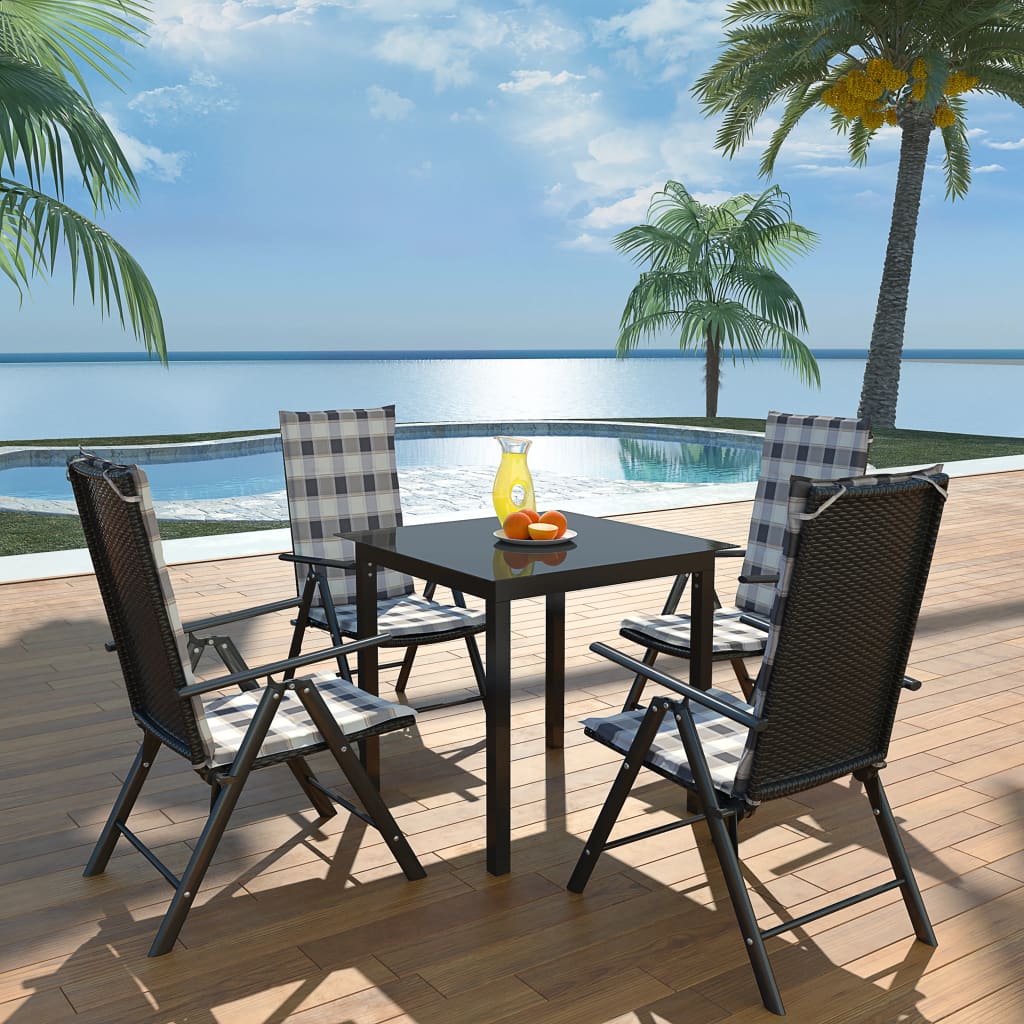 foto del prodotto set da pranzo da giardino 5 pz con cuscini in alluminio nero cod mxl 36942
