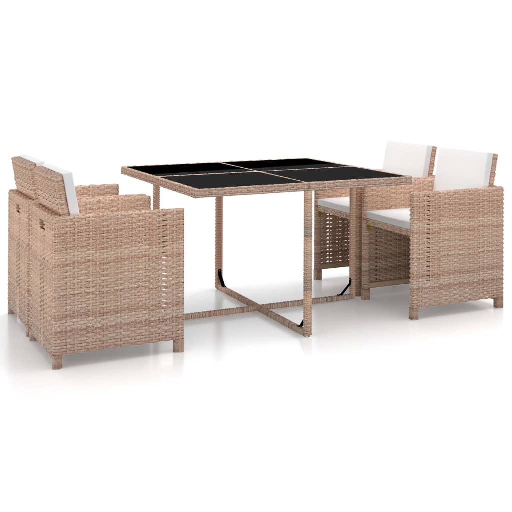foto del prodotto set da pranzo da giardino 5 pz con cuscini in polyrattan beige cod mxl 34567