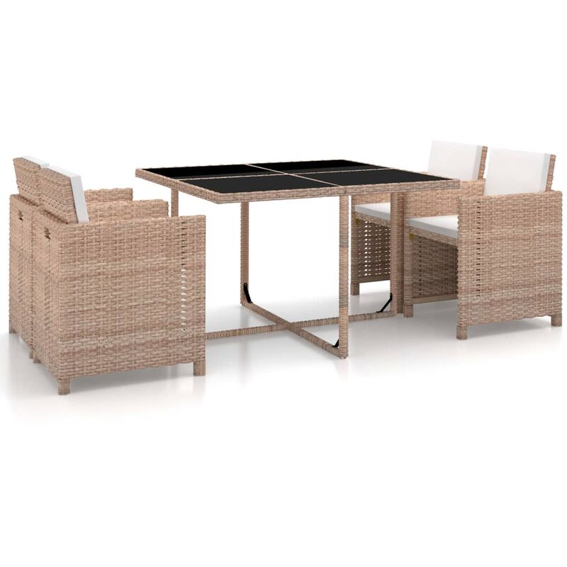 foto del prodotto set da pranzo da giardino 5 pz con cuscini in polyrattan beige vidaxl