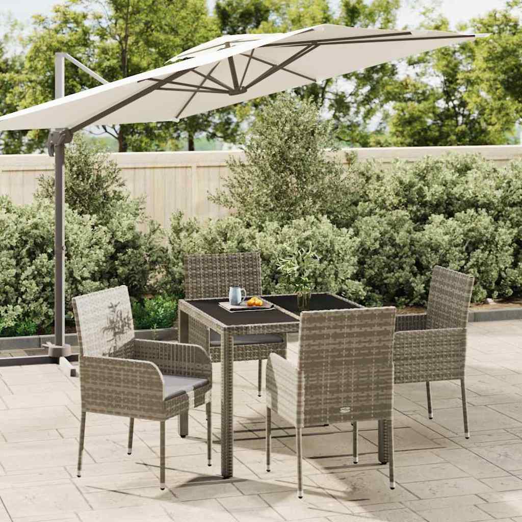 foto del prodotto set da pranzo da giardino 5 pz con cuscini in polyrattan grigio