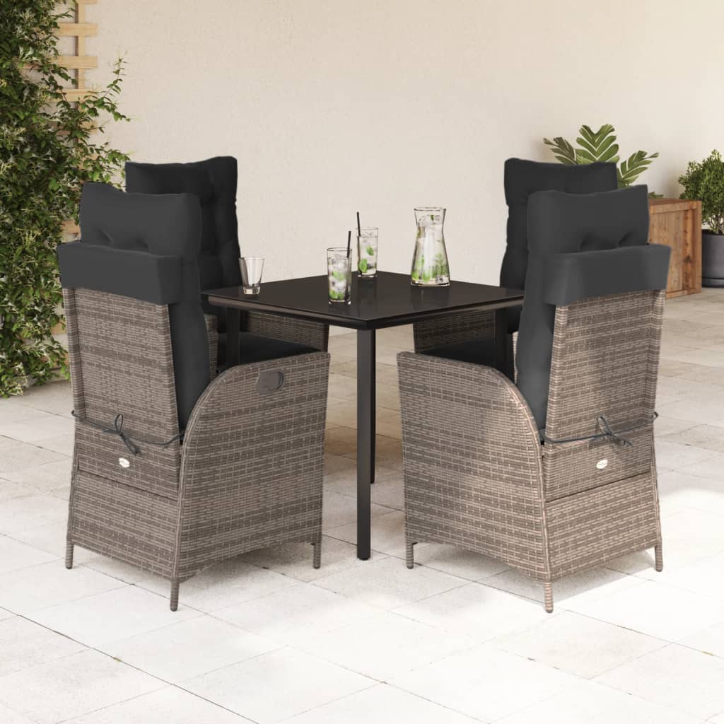 foto del prodotto set da pranzo da giardino 5 pz con cuscini in polyrattan grigio
