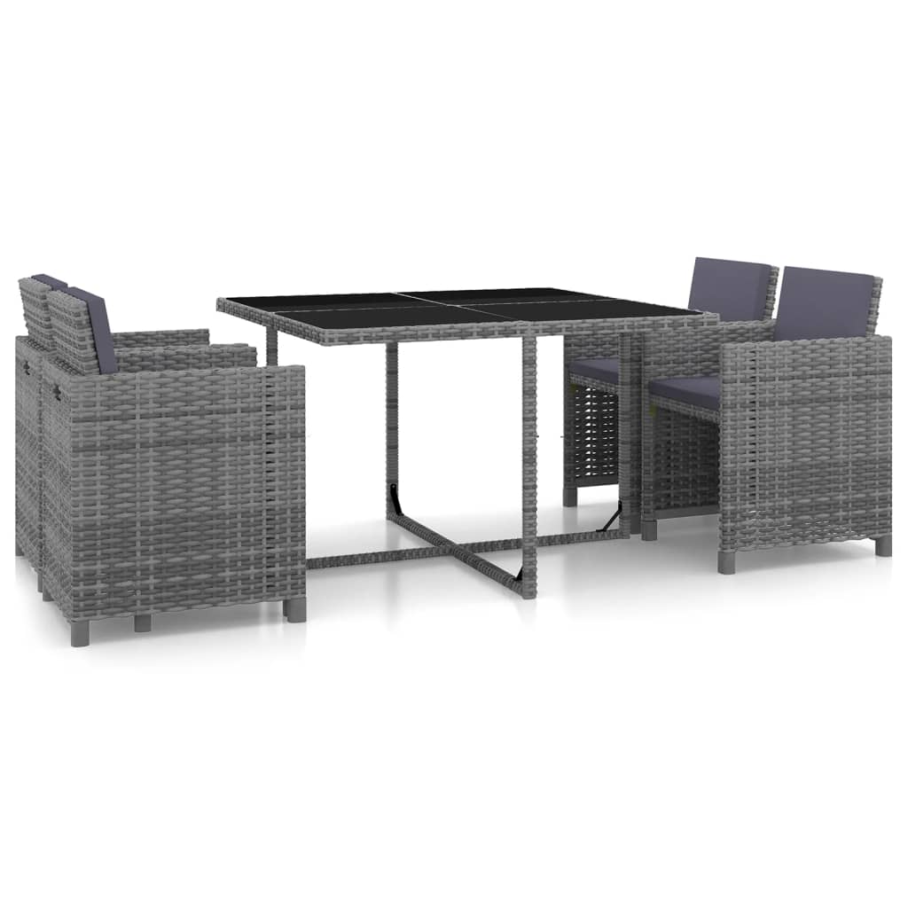 foto del prodotto set da pranzo da giardino 5 pz con cuscini in polyrattan grigio cod mxl 35571