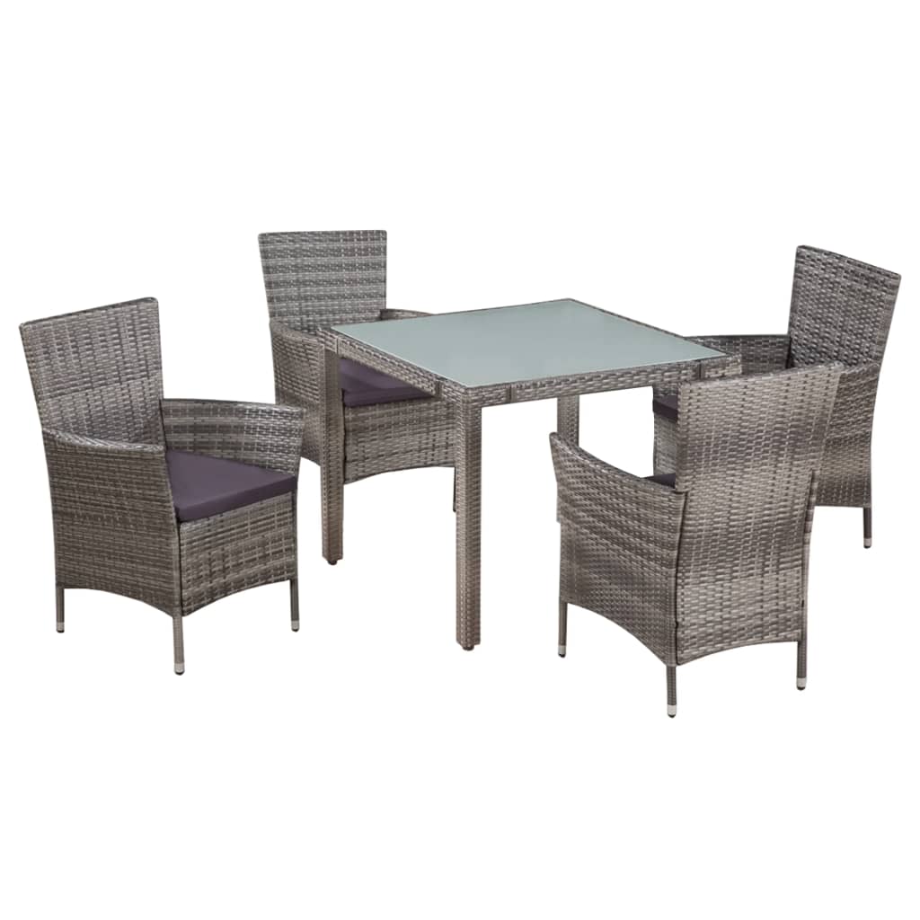 foto del prodotto set da pranzo da giardino 5 pz con cuscini in polyrattan grigio cod mxl 35752
