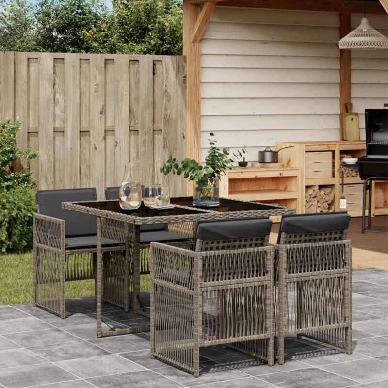 foto del prodotto set da pranzo da giardino 5 pz con cuscini in polyrattan grigio vidaxl