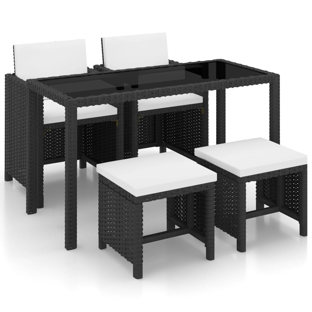 foto del prodotto set da pranzo da giardino 5 pz con cuscini in polyrattan nero cod mxl 41297