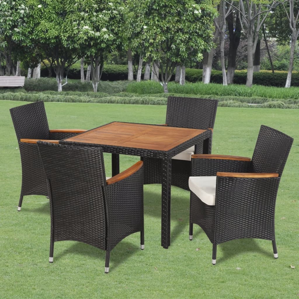 foto del prodotto set da pranzo da giardino 5 pz con cuscini in polyrattan nero vidaxl