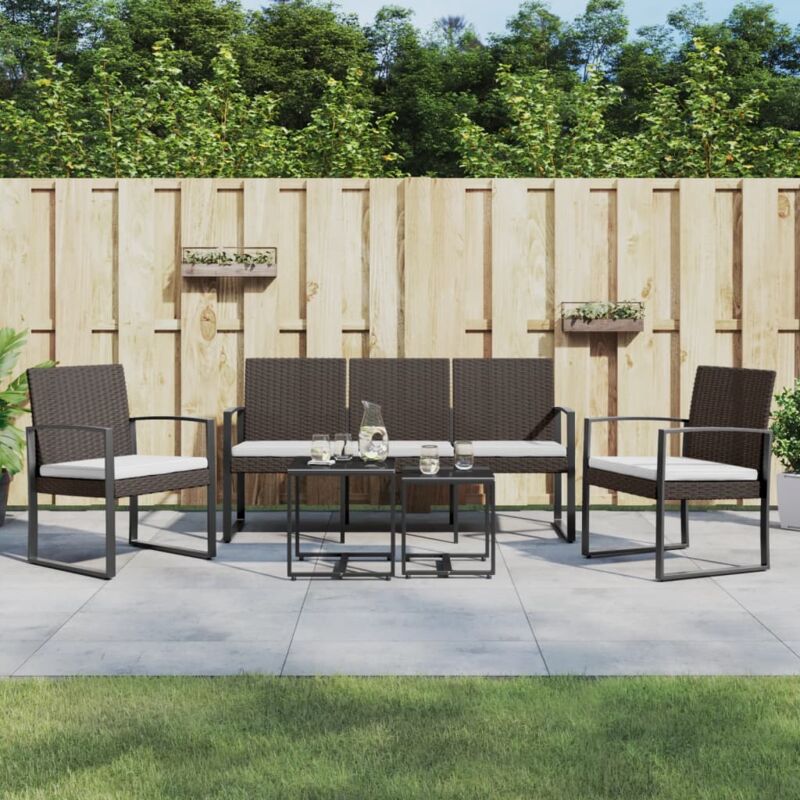 foto del prodotto set da pranzo da giardino 5 pz con cuscini in pp rattan marrone vidaxl