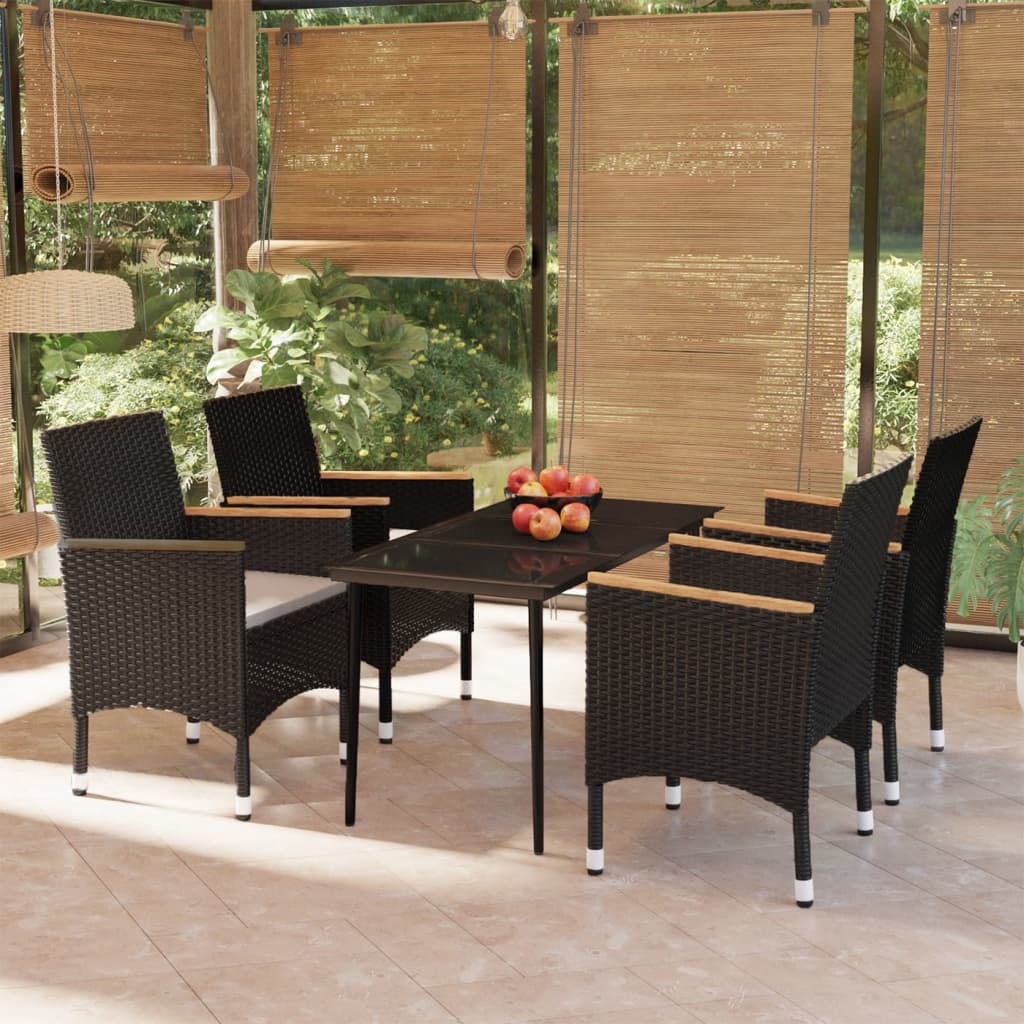 foto del prodotto set da pranzo da giardino 5 pz con cuscini nero cod mxl 51993