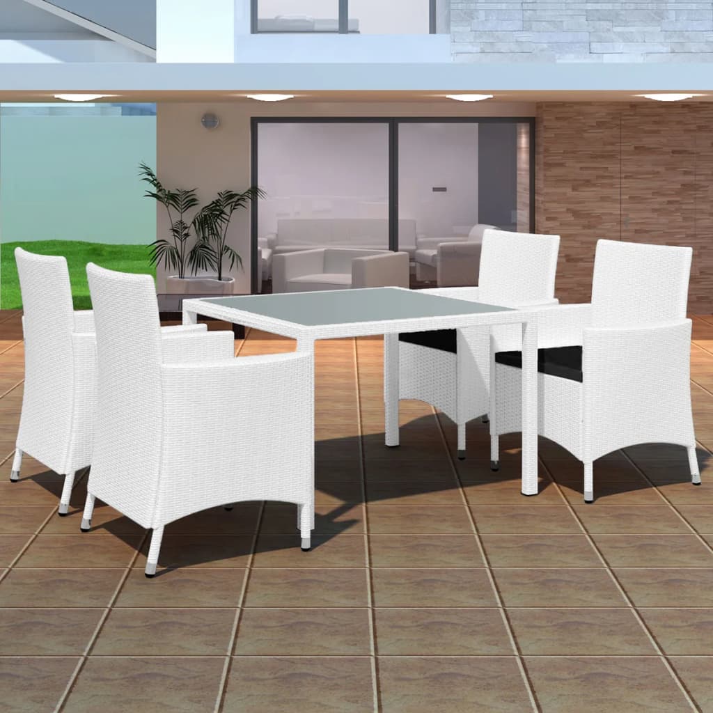 foto del prodotto set da pranzo da giardino 5 pz in polyrattan bianco crema cod mxl 35640