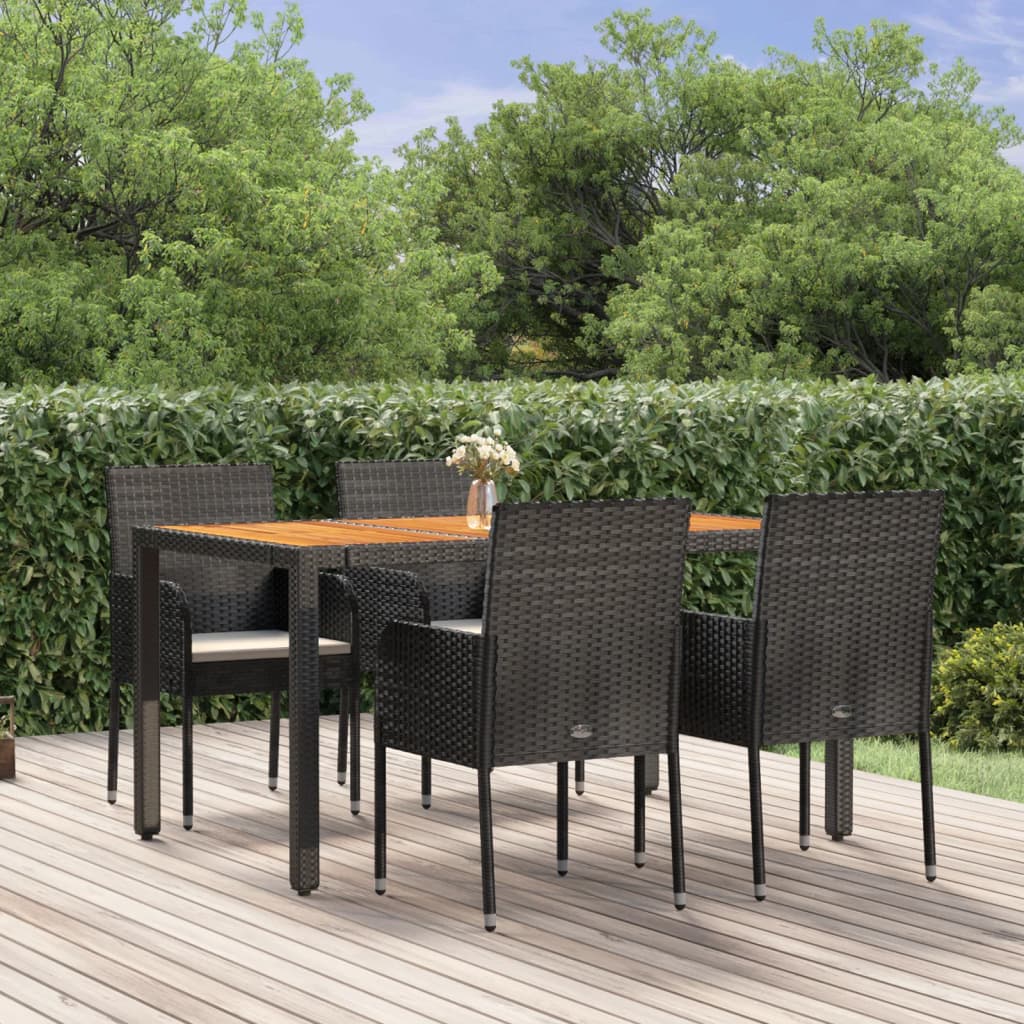 foto del prodotto set da pranzo da giardino 5 pz nero con cuscini in polyrattan