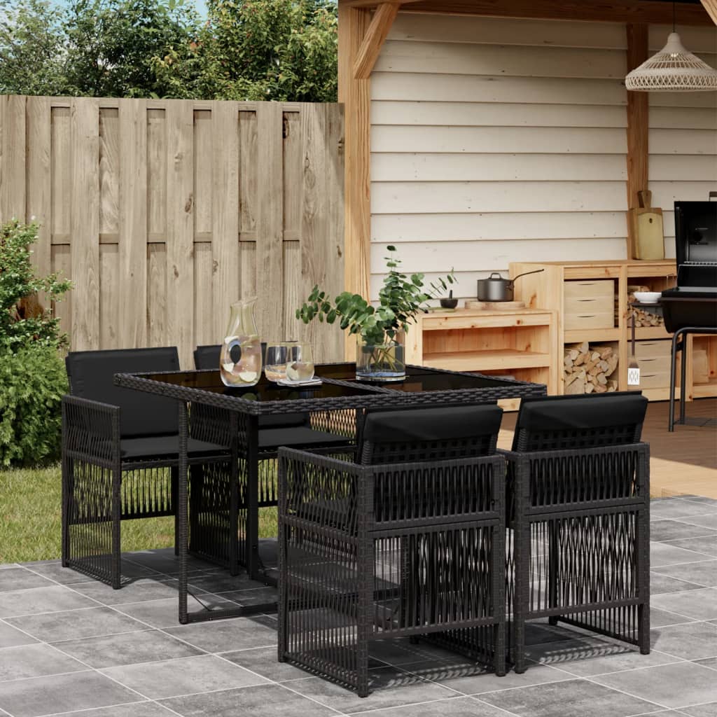 foto del prodotto set da pranzo da giardino 5 pz nero con cuscini in polyrattan