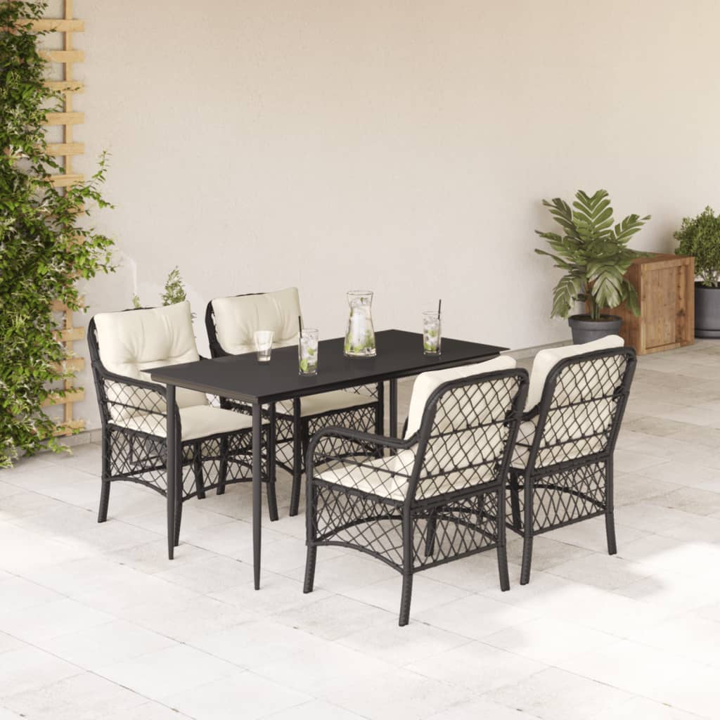 foto del prodotto set da pranzo da giardino 5 pz nero con cuscini in polyrattan
