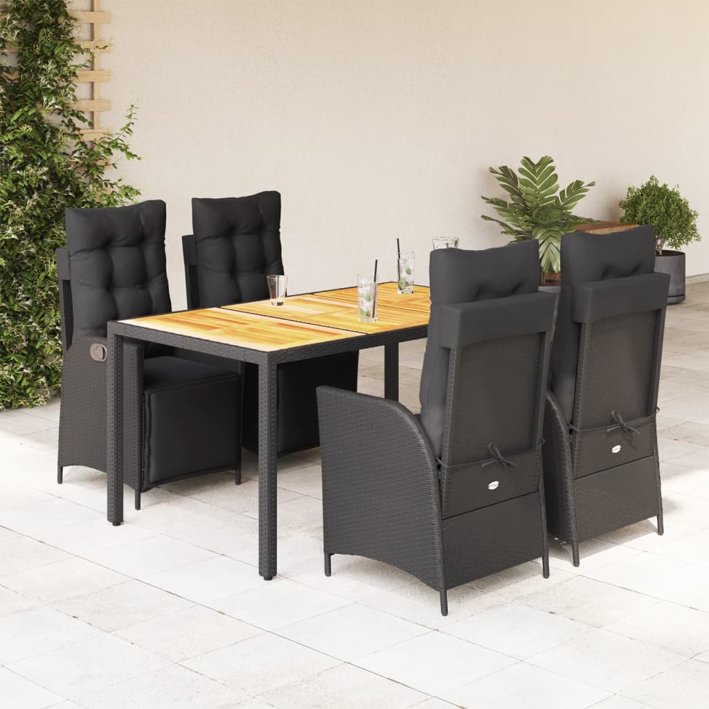 foto del prodotto set da pranzo da giardino 5 pz nero con cuscini in polyrattan